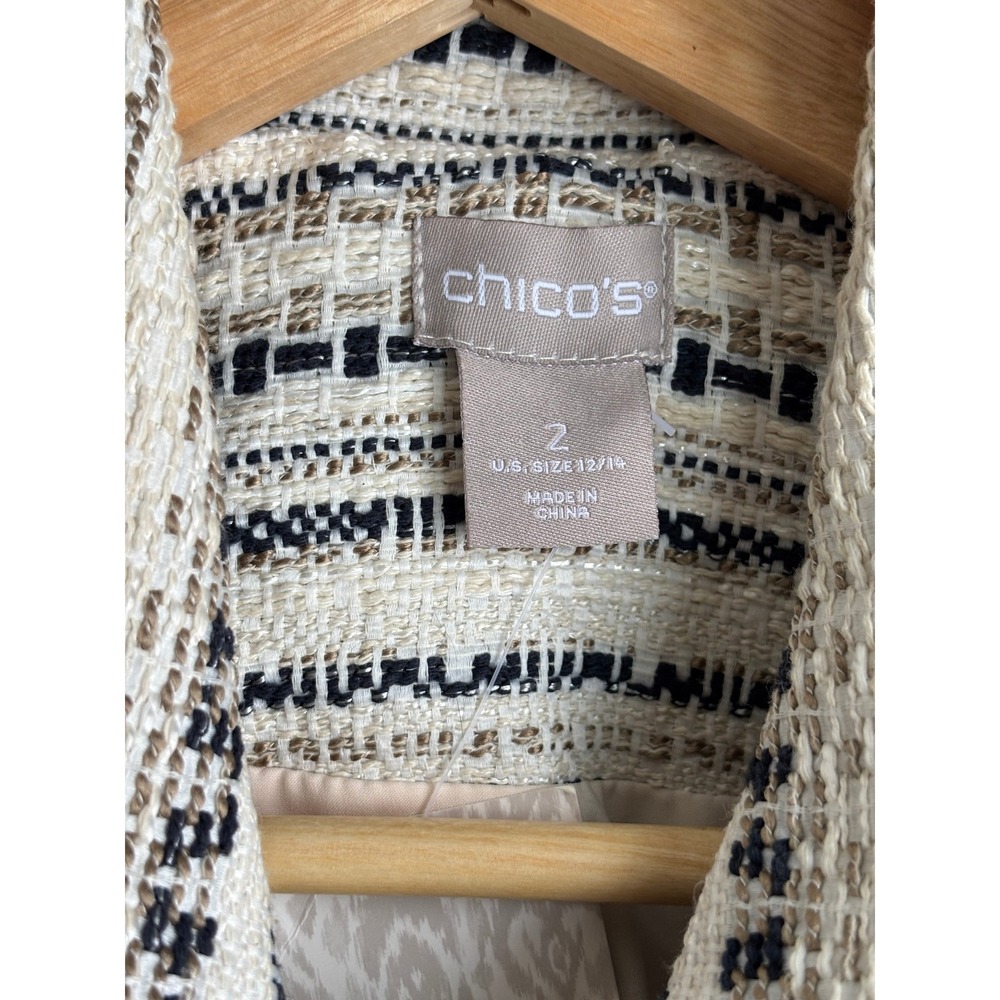 Chico's Sophisticated Tweed Jacket Zip Front Striped Multi Size 2 Large XL NEW - Picture 6 of 9